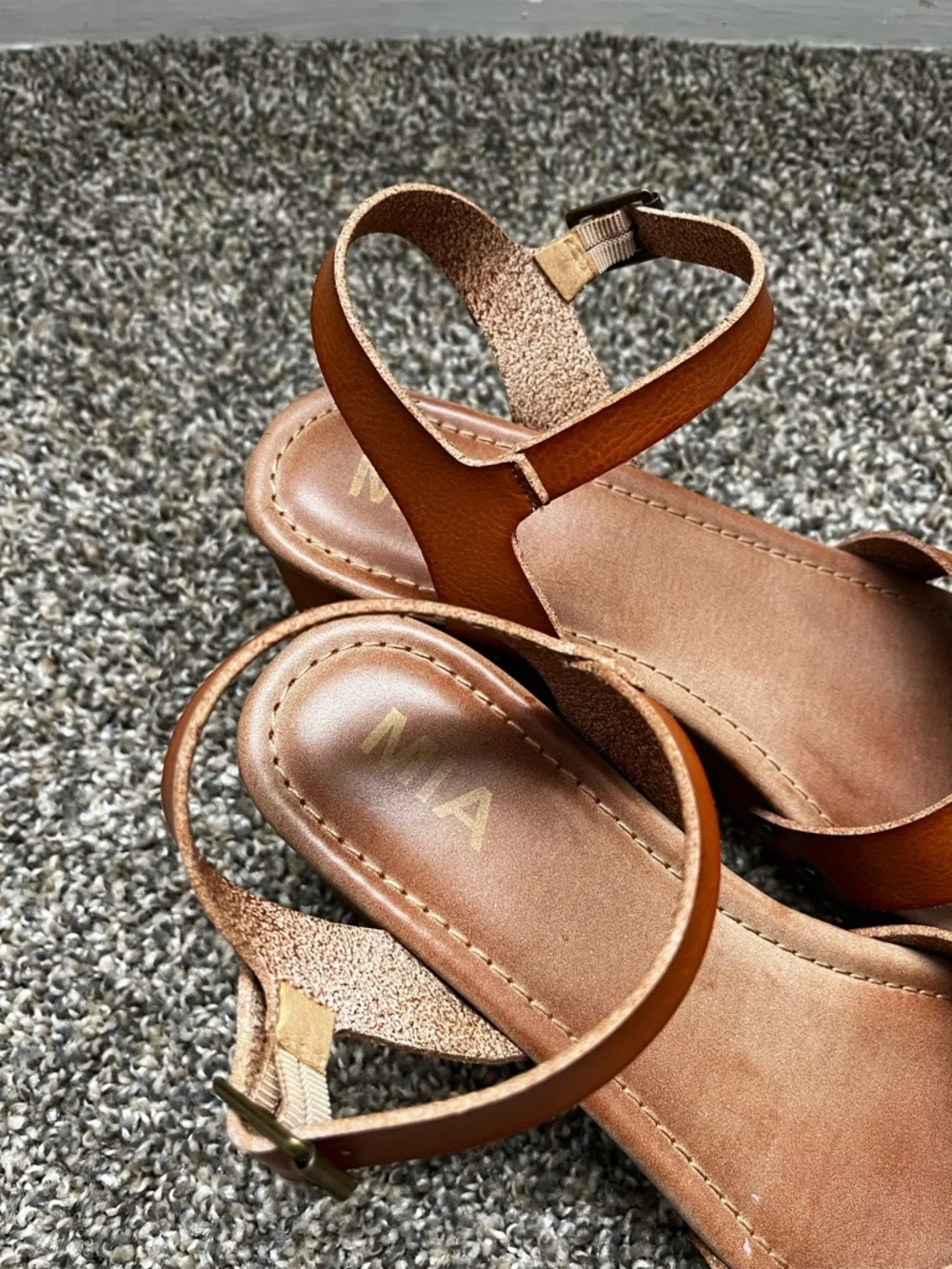 MIA Women's Tan Leather Block Heel Sandals - Classic Strappy Design - Picture 2 of 7